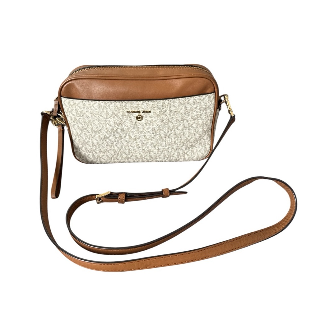 Michael Kors Brown and Cream Logo Crossbody Bag